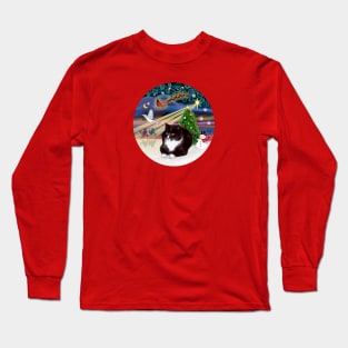 "Christmas Magic" with a Black and White Tuxedo Cat Long Sleeve T-Shirt